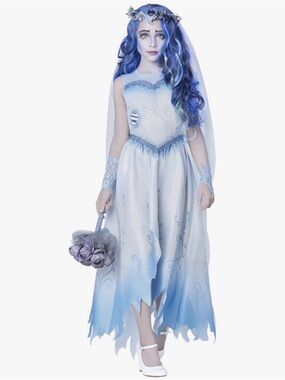 Disney Corpse Bride Emily Costume Dress & Veil Kids Medium Halloween